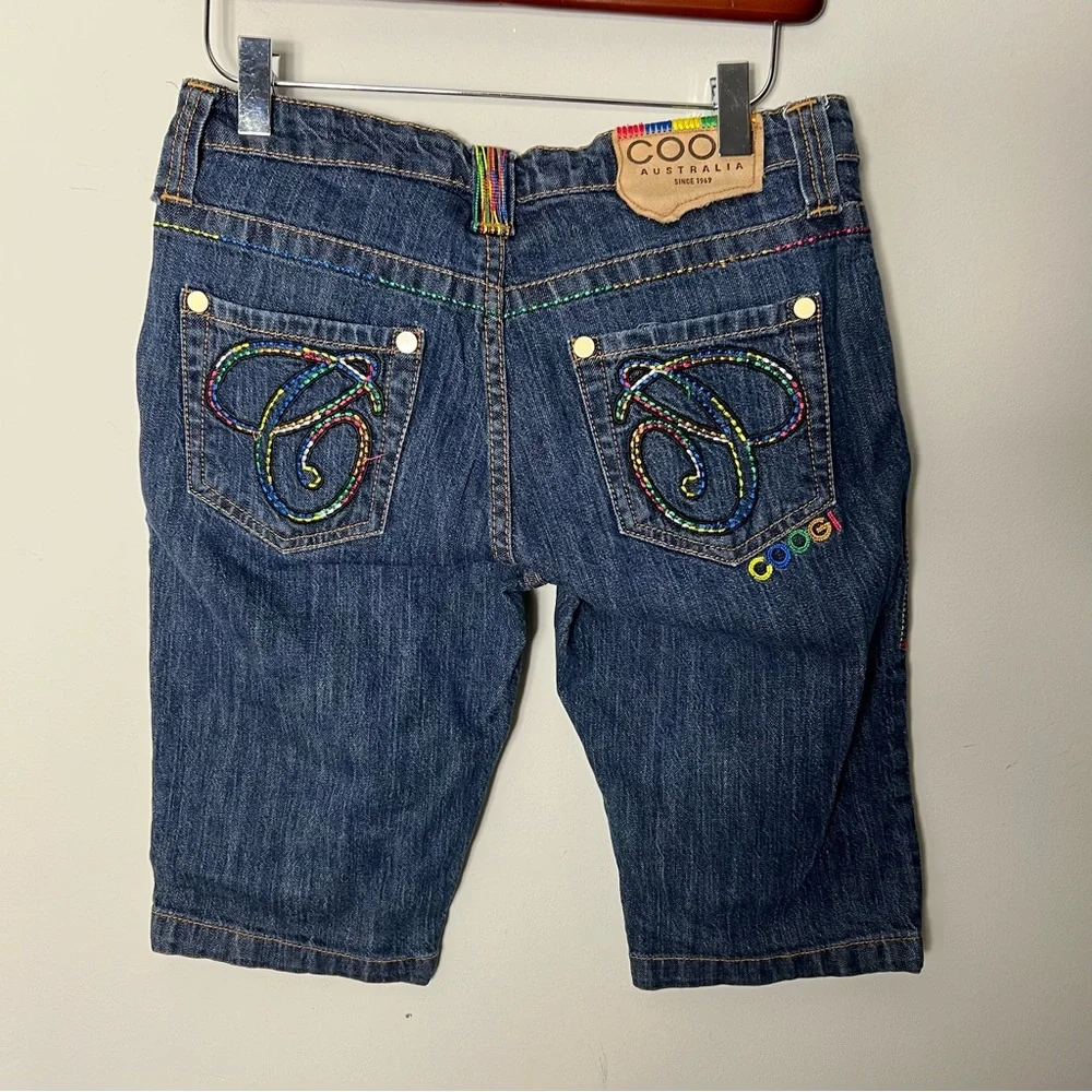 Coogi Australia Vintage y2k Denim Jean Shorts Embroidered Colorful Rainbow